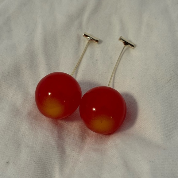 Red Cherry Stem Earrings-Retro - Picture 4 of 5
